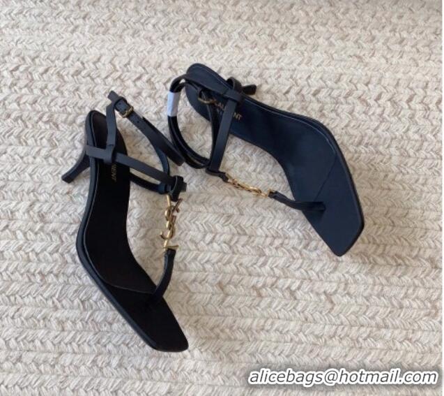 Good Product Saint Laurent Cassandra Sandals 6cm in Matte Calfskin Black/Gold 228049