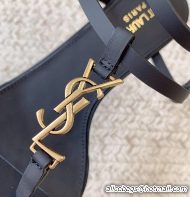 Good Product Saint Laurent Cassandra Sandals 6cm in Matte Calfskin Black/Gold 228049