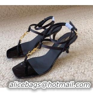 Stylish Saint Laurent CassandraSandals 6cm Fabric and Patent Calfskin Black 328050