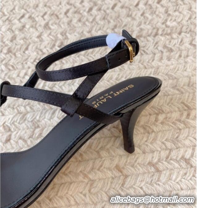 Stylish Saint Laurent CassandraSandals 6cm Fabric and Patent Calfskin Black 328050