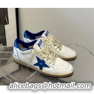 Discount Golden Goose Women’s Ball Star Sneakers Wishes in white nappa leather with bright blue star and heel tab 129003