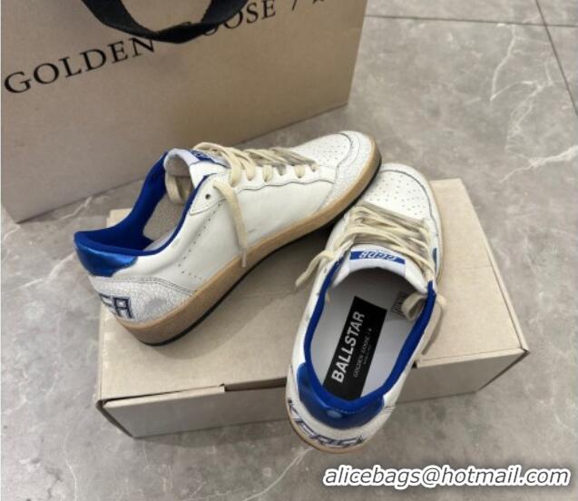 Discount Golden Goose Women’s Ball Star Sneakers Wishes in white nappa leather with bright blue star and heel tab 129003