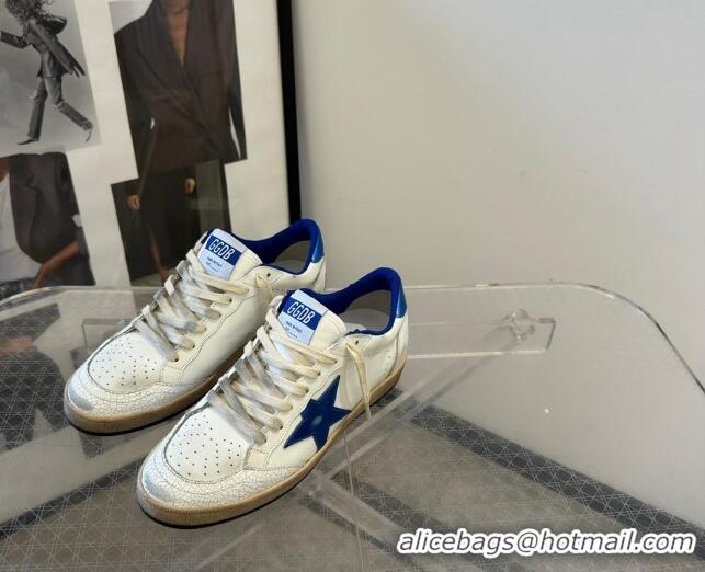 Discount Golden Goose Women’s Ball Star Sneakers Wishes in white nappa leather with bright blue star and heel tab 129003