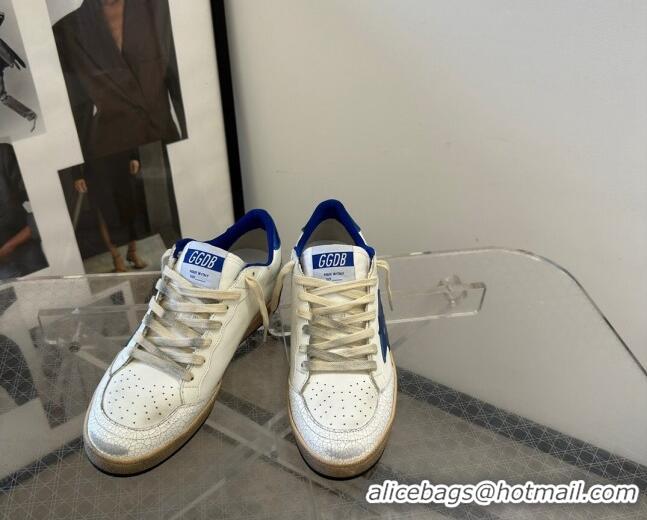 Discount Golden Goose Women’s Ball Star Sneakers Wishes in white nappa leather with bright blue star and heel tab 129003