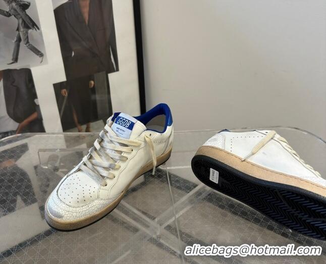 Discount Golden Goose Women’s Ball Star Sneakers Wishes in white nappa leather with bright blue star and heel tab 129003