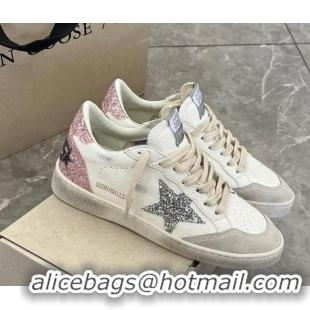 Unique Style Golden Goose Ball Star Sneakers with silver glitter star and pink glitter heel tab 129004