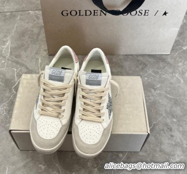 Unique Style Golden Goose Ball Star Sneakers with silver glitter star and pink glitter heel tab 129004