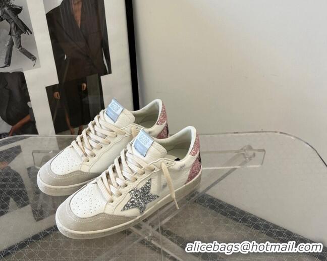 Unique Style Golden Goose Ball Star Sneakers with silver glitter star and pink glitter heel tab 129004