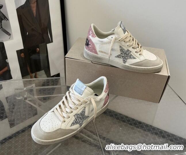 Unique Style Golden Goose Ball Star Sneakers with silver glitter star and pink glitter heel tab 129004