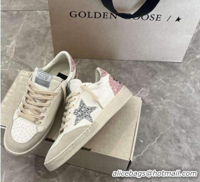 Unique Style Golden Goose Ball Star Sneakers with silver glitter star and pink glitter heel tab 129004