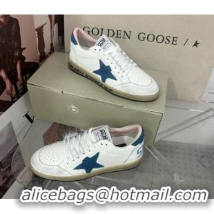 Shop Cheap Golden Goose GGDB Ball Star Sneakers in White Calfskin and Blue Suede Star 0328097