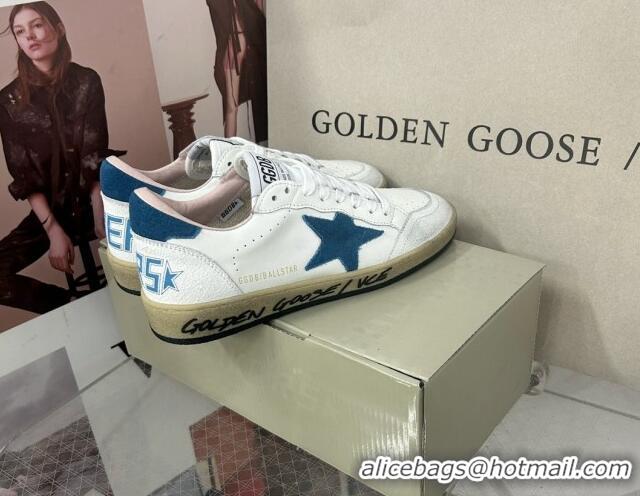 Shop Cheap Golden Goose GGDB Ball Star Sneakers in White Calfskin and Blue Suede Star 0328097