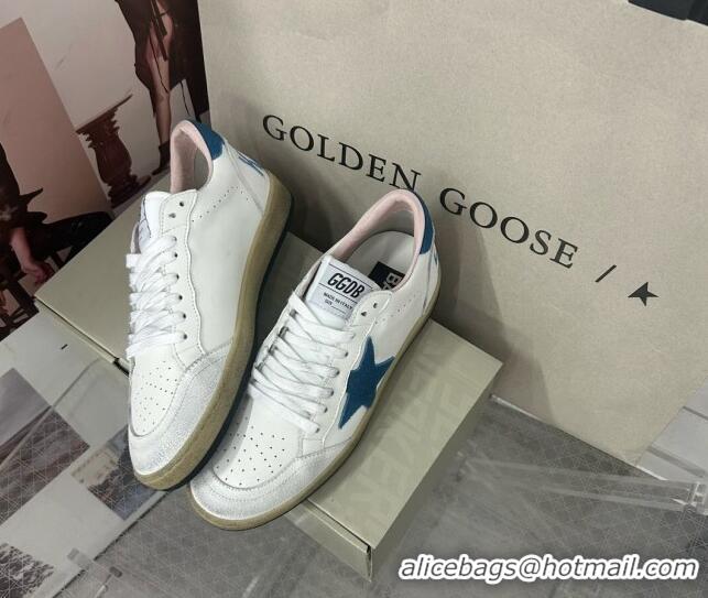 Shop Cheap Golden Goose GGDB Ball Star Sneakers in White Calfskin and Blue Suede Star 0328097