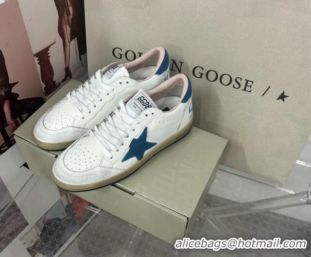 Shop Cheap Golden Goose GGDB Ball Star Sneakers in White Calfskin and Blue Suede Star 0328097