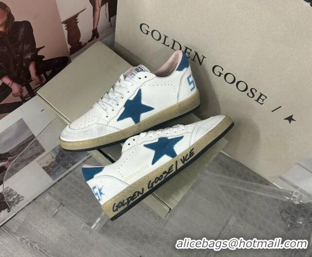 Shop Cheap Golden Goose GGDB Ball Star Sneakers in White Calfskin and Blue Suede Star 0328097