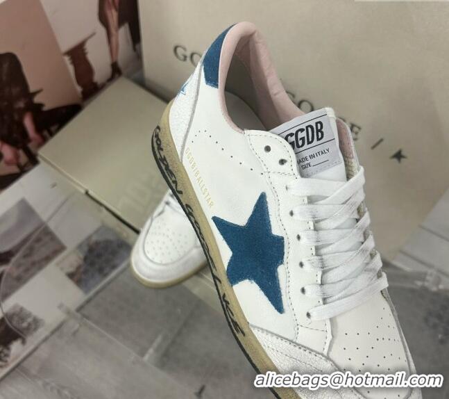 Shop Cheap Golden Goose GGDB Ball Star Sneakers in White Calfskin and Blue Suede Star 0328097