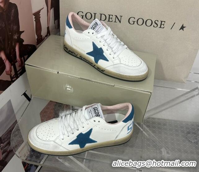 Shop Cheap Golden Goose GGDB Ball Star Sneakers in White Calfskin and Blue Suede Star 0328097