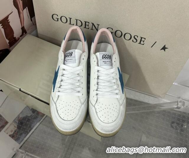 Shop Cheap Golden Goose GGDB Ball Star Sneakers in White Calfskin and Blue Suede Star 0328097