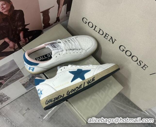 Shop Cheap Golden Goose GGDB Ball Star Sneakers in White Calfskin and Blue Suede Star 0328097