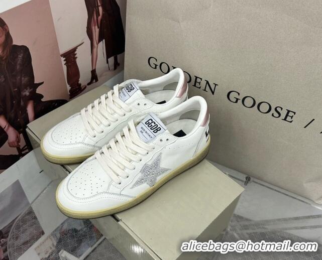 Good Looking Golden Goose GGDB Ball Star Sneakers in White Calfskin and Crystals Star 328098