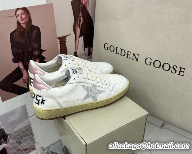 Good Looking Golden Goose GGDB Ball Star Sneakers in White Calfskin and Crystals Star 328098