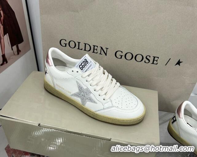 Good Looking Golden Goose GGDB Ball Star Sneakers in White Calfskin and Crystals Star 328098