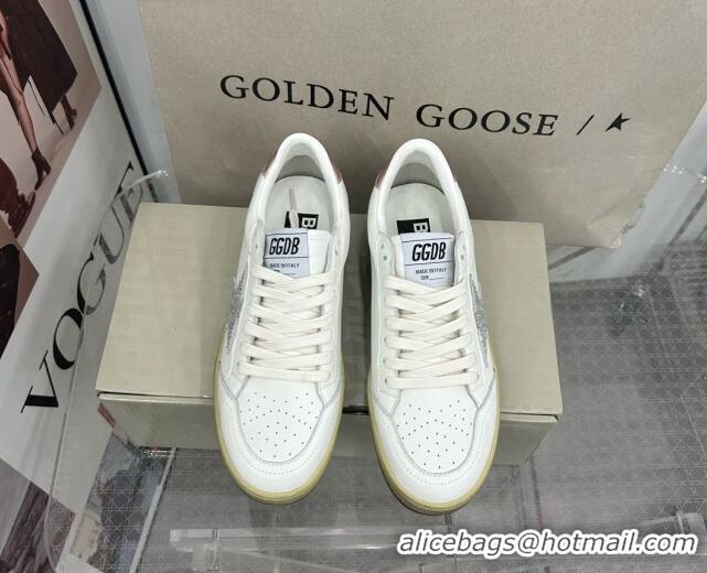 Good Looking Golden Goose GGDB Ball Star Sneakers in White Calfskin and Crystals Star 328098