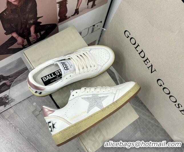 Good Looking Golden Goose GGDB Ball Star Sneakers in White Calfskin and Crystals Star 328098