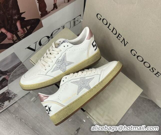 Good Looking Golden Goose GGDB Ball Star Sneakers in White Calfskin and Crystals Star 328098