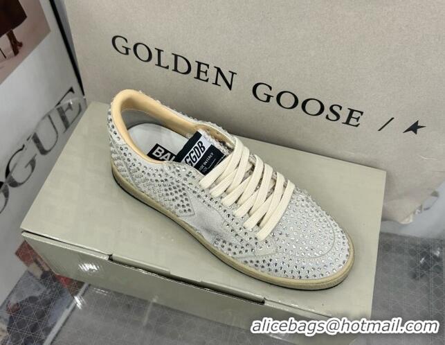 Luxury Golden Goose GGDB Ball Star Sneakers in Grey Suede Crystal Allover 328099