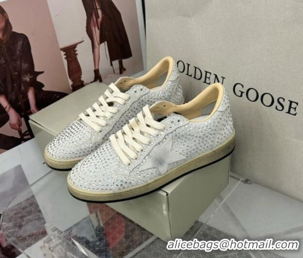 Luxury Golden Goose GGDB Ball Star Sneakers in Grey Suede Crystal Allover 328099