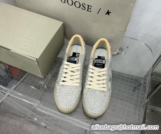 Luxury Golden Goose GGDB Ball Star Sneakers in Grey Suede Crystal Allover 328099