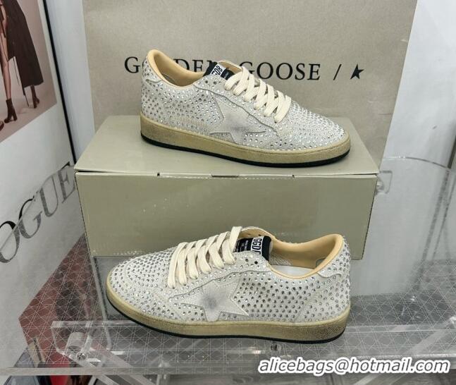 Luxury Golden Goose GGDB Ball Star Sneakers in Grey Suede Crystal Allover 328099