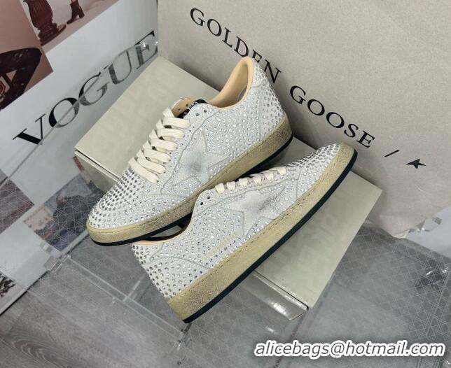 Luxury Golden Goose GGDB Ball Star Sneakers in Grey Suede Crystal Allover 328099