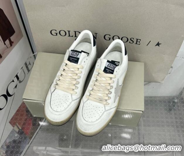 Golden Goose GGDB Ball Star Sneakers in White Calfskin and Silver Glitter Tab 328101