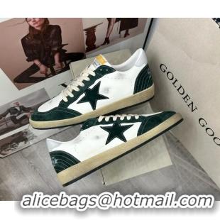 Shop Duplicate Golden Goose GGDB Ball Star Sneakers in White Calfskin and Green Suede 0328100