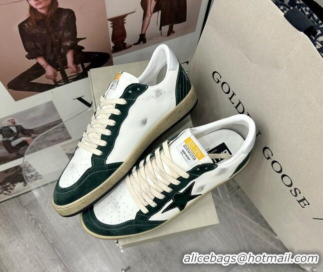 Shop Duplicate Golden Goose GGDB Ball Star Sneakers in White Calfskin and Green Suede 0328100