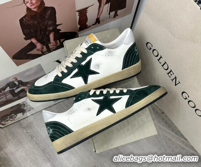 Shop Duplicate Golden Goose GGDB Ball Star Sneakers in White Calfskin and Green Suede 0328100