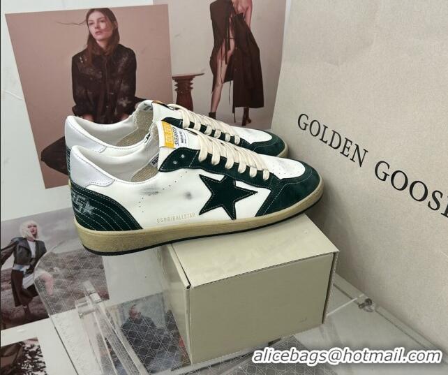 Shop Duplicate Golden Goose GGDB Ball Star Sneakers in White Calfskin and Green Suede 0328100