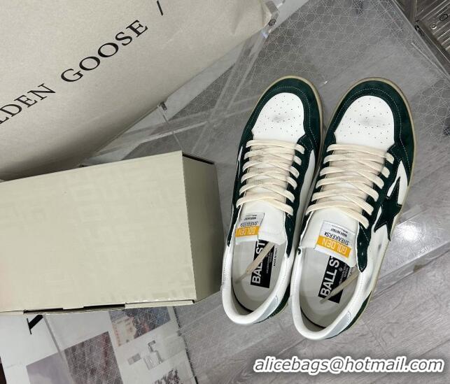 Shop Duplicate Golden Goose GGDB Ball Star Sneakers in White Calfskin and Green Suede 0328100