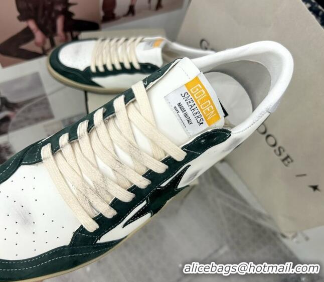 Shop Duplicate Golden Goose GGDB Ball Star Sneakers in White Calfskin and Green Suede 0328100