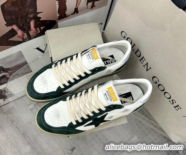 Shop Duplicate Golden Goose GGDB Ball Star Sneakers in White Calfskin and Green Suede 0328100