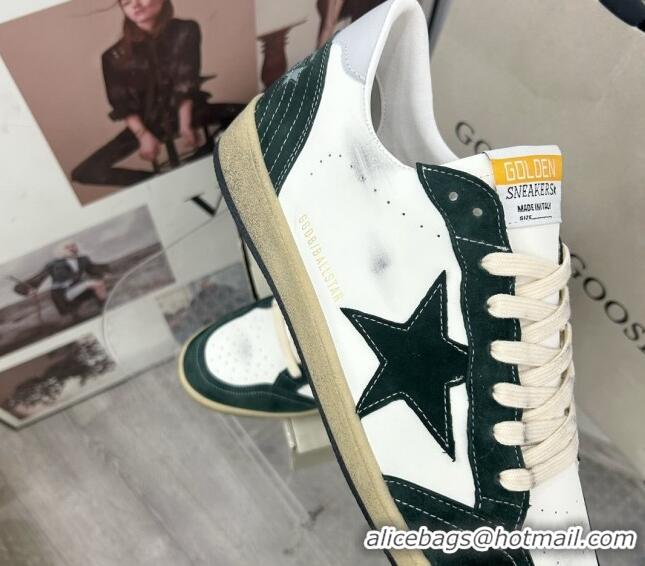 Shop Duplicate Golden Goose GGDB Ball Star Sneakers in White Calfskin and Green Suede 0328100