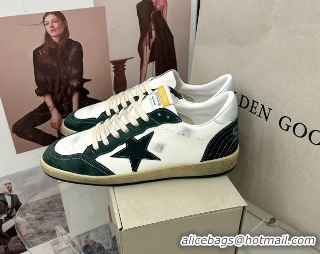 Shop Duplicate Golden Goose GGDB Ball Star Sneakers in White Calfskin and Green Suede 0328100