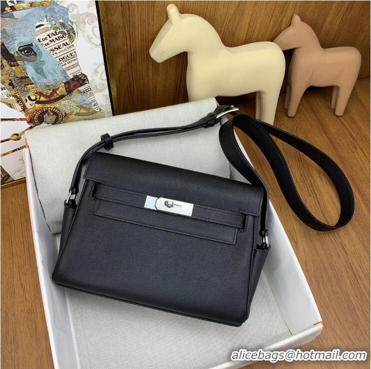 Top Grade Hermes Kelly Messenger Bag In Togo Leather H8700 Black Silver (Half Handmade)