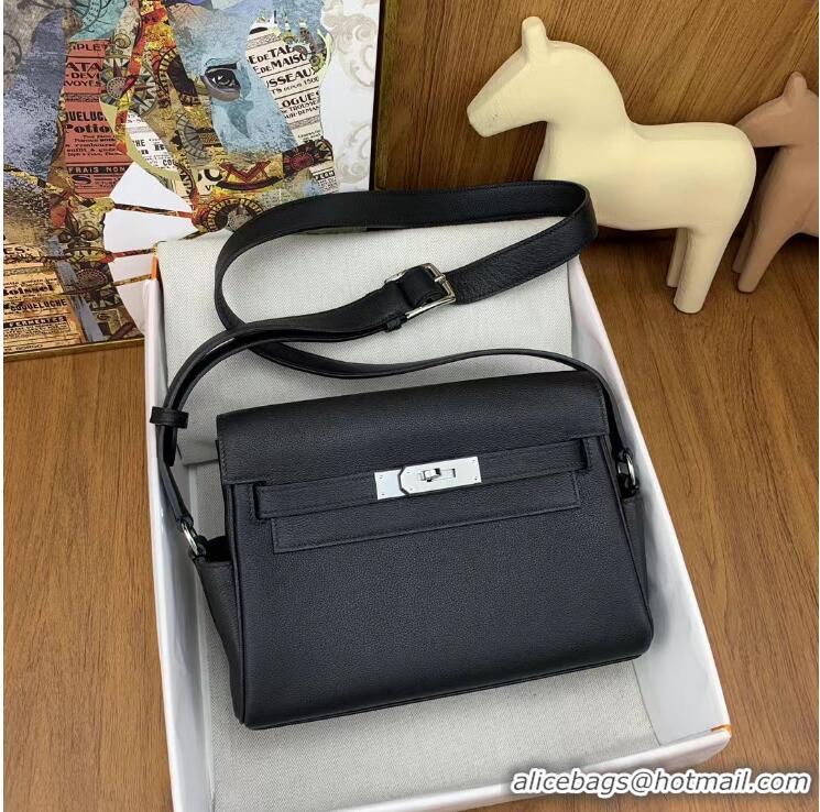 Top Grade Hermes Kelly Messenger Bag In Togo Leather H8700 Black Silver (Half Handmade)