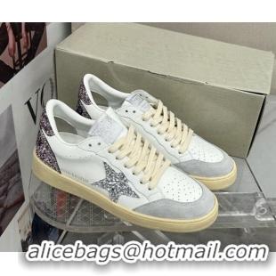 Charming Golden Goose GGDB Ball Star Sneakers in White Calfskin and Glitter Charm 328102