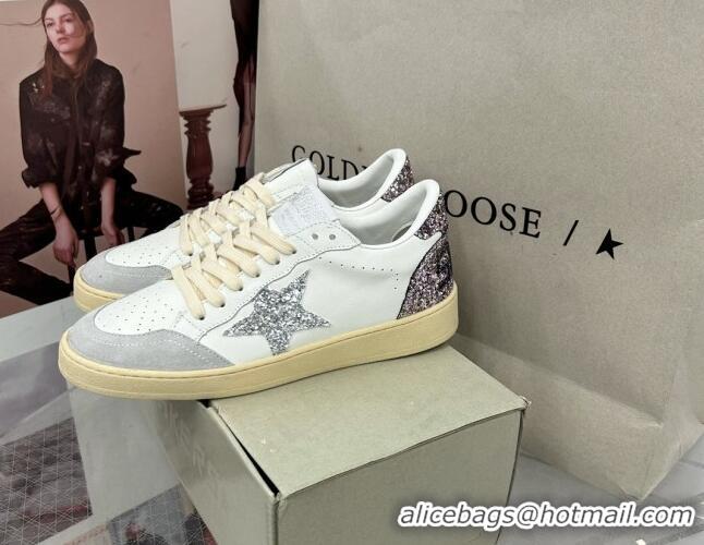 Charming Golden Goose GGDB Ball Star Sneakers in White Calfskin and Glitter Charm 328102