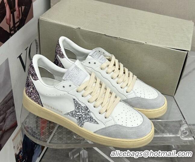 Charming Golden Goose GGDB Ball Star Sneakers in White Calfskin and Glitter Charm 328102