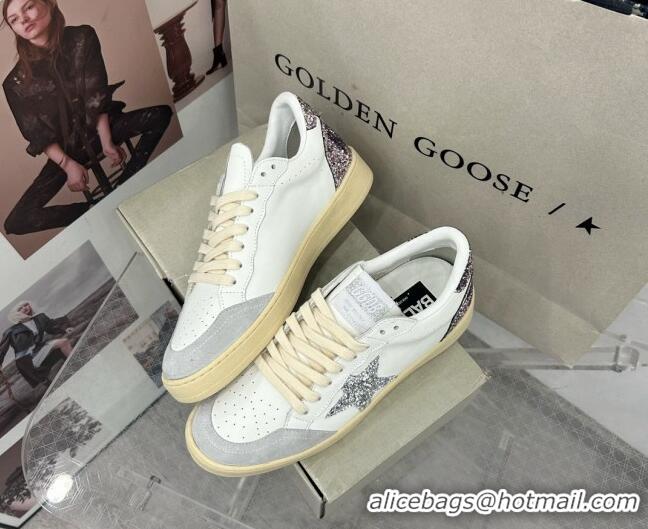 Charming Golden Goose GGDB Ball Star Sneakers in White Calfskin and Glitter Charm 328102